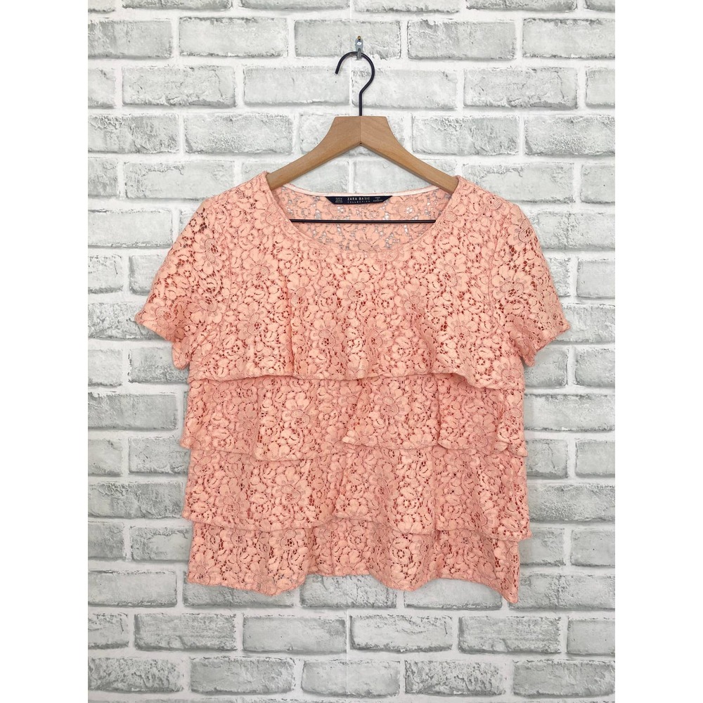 Zara Basic Pink Lace Ruffle Blouse